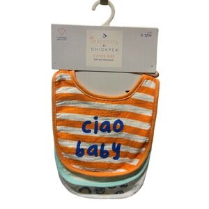 Chickpea La Dolce Vita 3 Pack Baby Bibs Orange Stripes Ciao Baby Blue‎ White